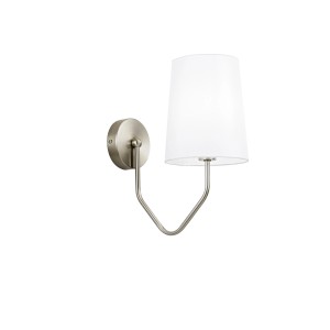 Elegante applique da parete con paralume bianco e finitura in nichel spazzolato.