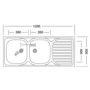 Lavello da appoggio 2 vasche sx 120 cm inox