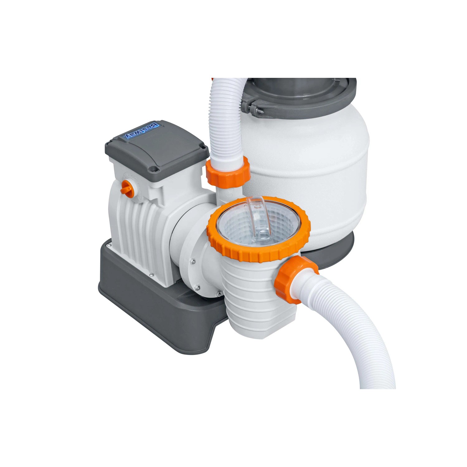 Pompa filtro a sabbia Bestway con timer, 5.678 l/h, per piscine. Sistema di filtraggio con pompa, serbatoio e tubi.