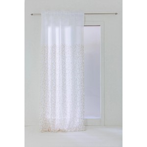 Tenda trasparente bianca con motivo a foglie per decorare la finestra.