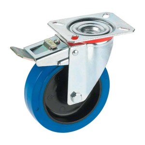 Ruota in gomma blu con freno p/ 200 kg