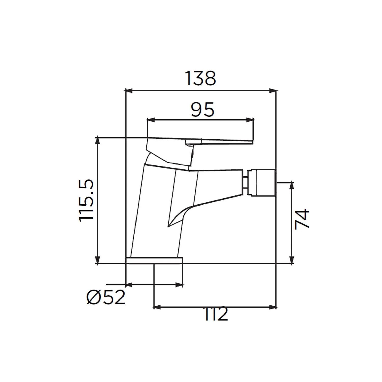 Disegno tecnico: Miscelatore lavabo t.b.t. con dimensioni.