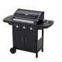 Barbecue a gas nero con coperchio, tavolo laterale e mobile base. Ideale per il barbecue.