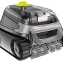 Robot piscina cordless Zodiac CBAT CNX-Li 5220 iQ grigio con cingoli e pulsante giallo.