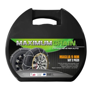 Confezione di catene da neve Maximum Chain per auto, maglia 9 mm, set da 2 pezzi.