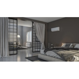 Climatizzatore t.b.t. in camera da letto, montaggio a parete.