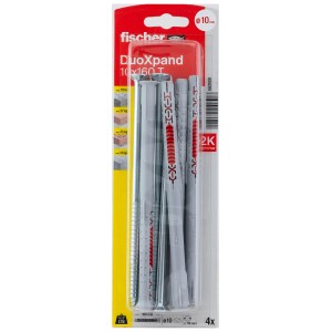 Fischer DuoXpand tasselli 10x160 mm, confezione da 4 con vite a testa svasata, adatti per calcestruzzo e muratura.