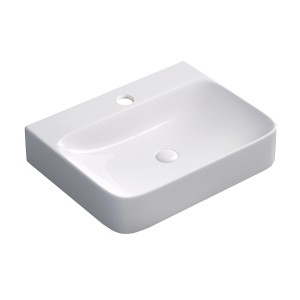 Lavabo d'appoggio t.b.t. bianco in ceramica, rettangolare con angoli arrotondati.
