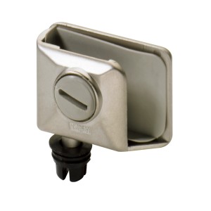 Cerniera per porta in vetro Hettich ad incasso per ante interne, senza foratura del vetro.