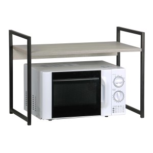 t.b.t. Scaffale da cucina con ripiano sopra un microonde.