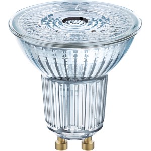 Osram Lampadina LED GU10, 4,3 W, bianco caldo, set da 3. Corpo in vetro trasparente con contatti dorati.