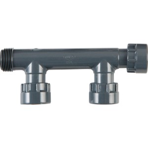 Raccordo a T grigio per irrigazione interrata. Connettore per tubi.