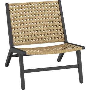 Sedia da balcone Caddoa, parte del set da balcone 3 pezzi, nero-naturale, con intreccio sintetico e telaio in acciaio.