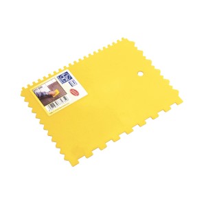 Spatola dentata gialla LUX Classic 180 mm con quattro dentature per muratura e piastrellatura.