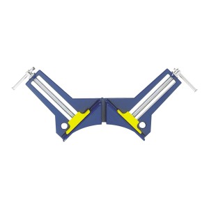 Morsetto per angoli LUX Classic per un serraggio preciso a 90°. Utensile di serraggio blu e giallo.