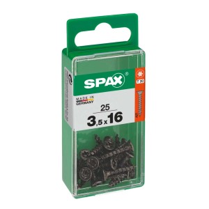 Viti universali Spax, zincate, 3,5x16 mm, nere, 25 pezzi in contenitore trasparente.