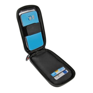 Borsa nera t.b.t. per accessori auto con smartphone e carte.