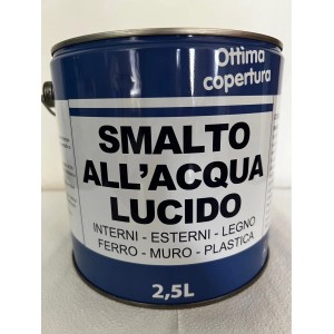 Barattolo di smalto blu "Smalto all'acqua lucido" (2,5L) per interni ed esterni.