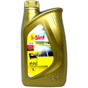 Flacone dorato da 1L di olio motore Eni i-Sint 5W-40 per tutti i carburanti.