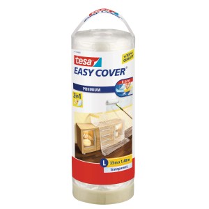Tesa Easy Cover telo di copertura con nastro, rotolo 33x1,4m per proteggere dagli schizzi di vernice.