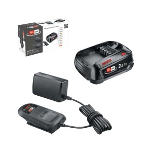 Set avviamento Bosch con batteria nera 18V 2,5Ah e caricabatterie per elettroutensili Home & Garden.
