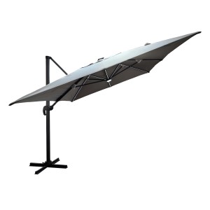 Ombrellone a braccio t.b.t. grigio con struttura nera per giardino o terrazza.