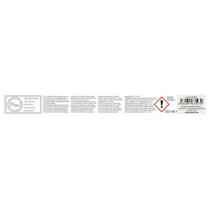 Etichetta della bottiglia di cera colorata t.b.t. con istruzioni e simbolo di avvertimento.