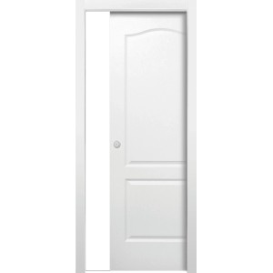 Porta interna bianca t.b.t. con due pannelli e design arrotondato.