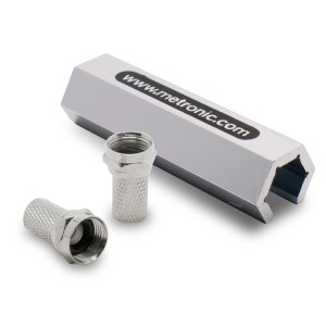 t.b.t. Accessori video, composto da due connettori F e un utensile di montaggio.
