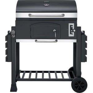 Barbecue a carbone t.b.t. nero con ripiano e ruote.