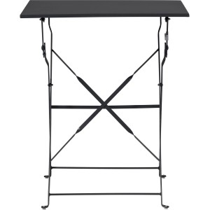 Tavolo da giardino pieghevole nero t.b.t. con struttura in metallo.