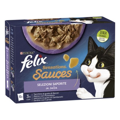 Cibo umido per gatti Felix Sensations Sauces Selezioni Saporite 12x85 g