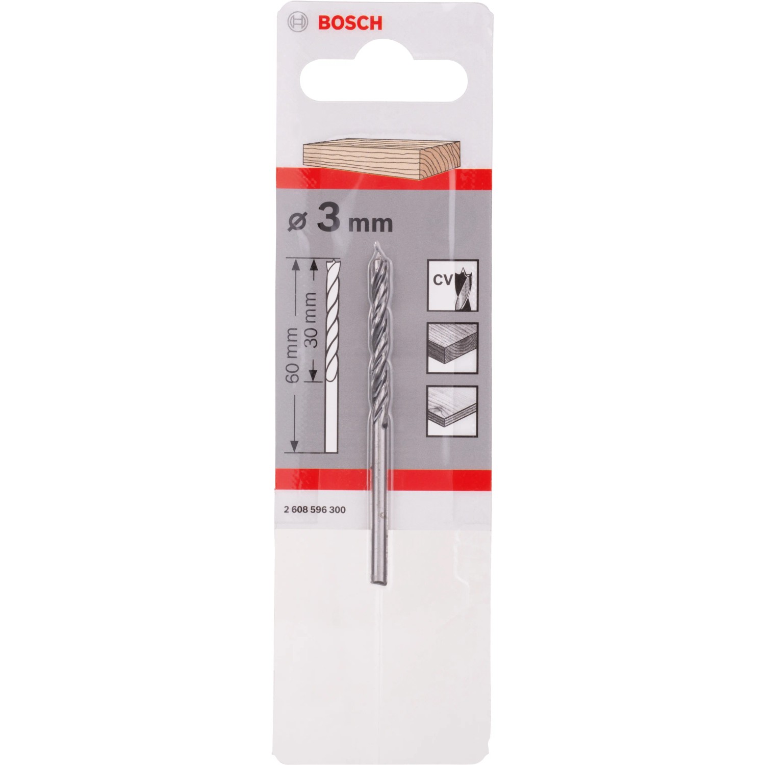 Punta elicoidale per legno Bosch Pro, 3 mm, per fori precisi nel legno.