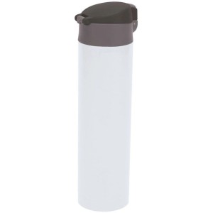 Borraccia termica bianca t.b.t. per campeggio e outdoor con coperchio grigio.
