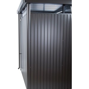 Set grondaia Biohort HighLine grigio scuro per casetta da giardino. Drenaggio acqua con pluviali e fissaggi.