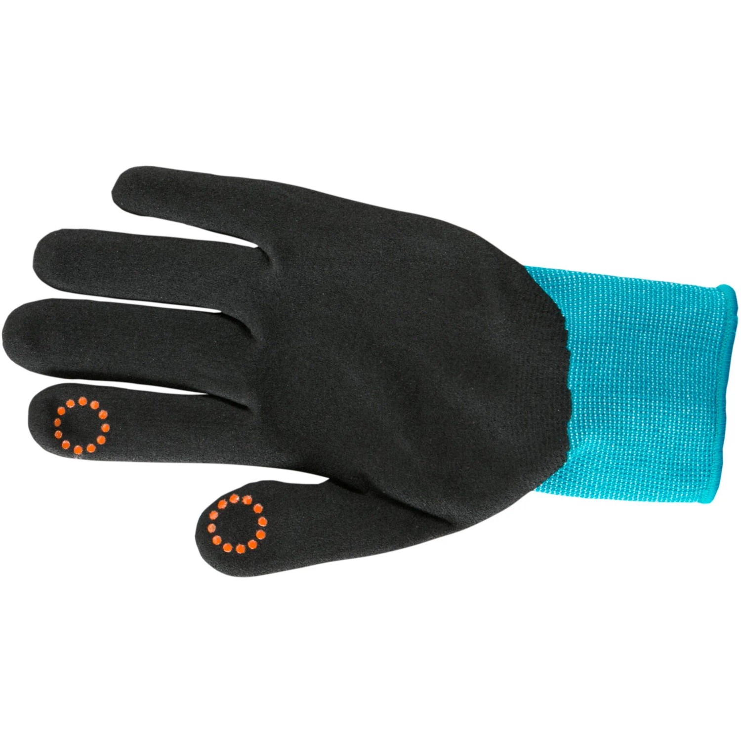 Guanto da giardinaggio Gardena taglia XL, nero con polsino turchese e funzione touch.