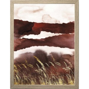 Quadro Quadri con paesaggio astratto nei toni del marrone e dell'oro, incorniciato.