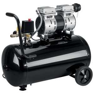 Compressore nero t.b.t. con due cilindri e ruote.