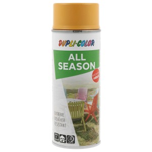 Vernice spray gialla All Season di Dupli Color per interni ed esterni.