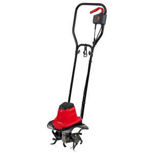 Einhell GC-RT 7530 motozappa elettrica, zappa rossa con lame e manico neri.