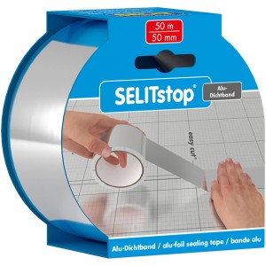 Nastro sigillante in alluminio Selitstop (50mm x 50m) per sigillare i giunti di testa nell'isolamento acustico.