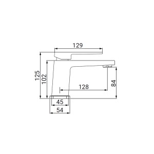 Disegno tecnico: t.b.t. rubinetto lavabo con dimensioni.
