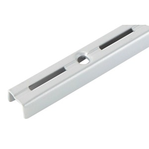 Guida per mensola argentata, lunga 150 cm, per montaggio a parete flessibile.