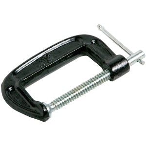 Morsetto a C nero da 3 pollici in ghisa con mandrino zincato per utensili di serraggio.