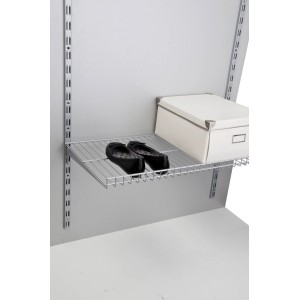 Ripiano a griglia OBI, argento, 80x40cm, come ripiano con scarpe e scatola nel sistema di scaffalatura.