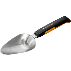 Fiskars Xact paletta da fiori: utensile da giardino con testa in acciaio inox e impugnatura soft-grip.