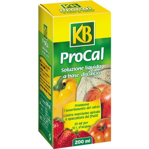 ProCal fertilizzante liquido per piante da giardino, confezione gialla con illustrazioni di verdure.