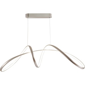 Moderna lampada a sospensione t.b.t. in argento con design curvo per spazi abitativi.