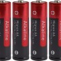 Dodici batterie alcaline AA rosse per dispositivi come telecomandi e torce.