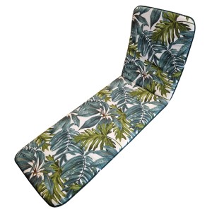 Cuscino per lettino da giardino con motivo a foglie tropicali. Comodo rivestimento per lettino da esterno.